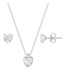 Colar Prata 925 Legítima + Brincos Feminino Coração Zircônia Prata