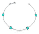 Pulseira Prata 925 Feminina Coração Zirconia Turmarlina Comprimento 18cm